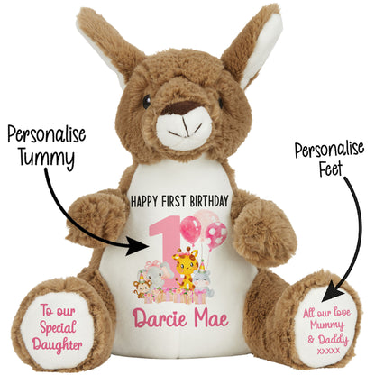 1st birthday pink safari party personalised teddy bears Kangaroo STOCK-KANGAROO
