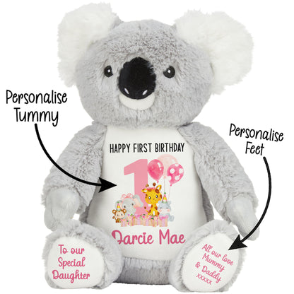 1st birthday pink safari party personalised teddy bears Koala STOCK-KOALA