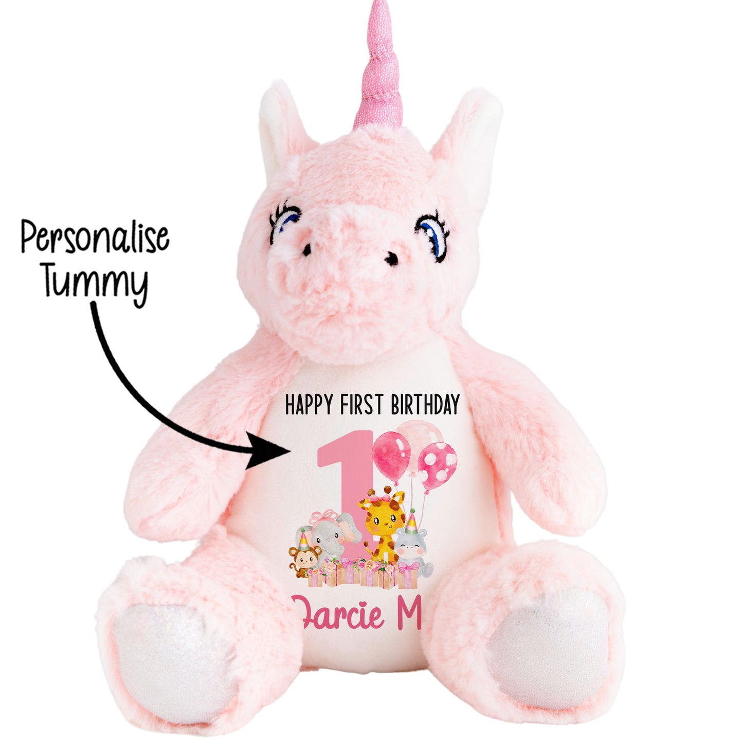 1st birthday pink safari party personalised teddy bears 1 Unicorn