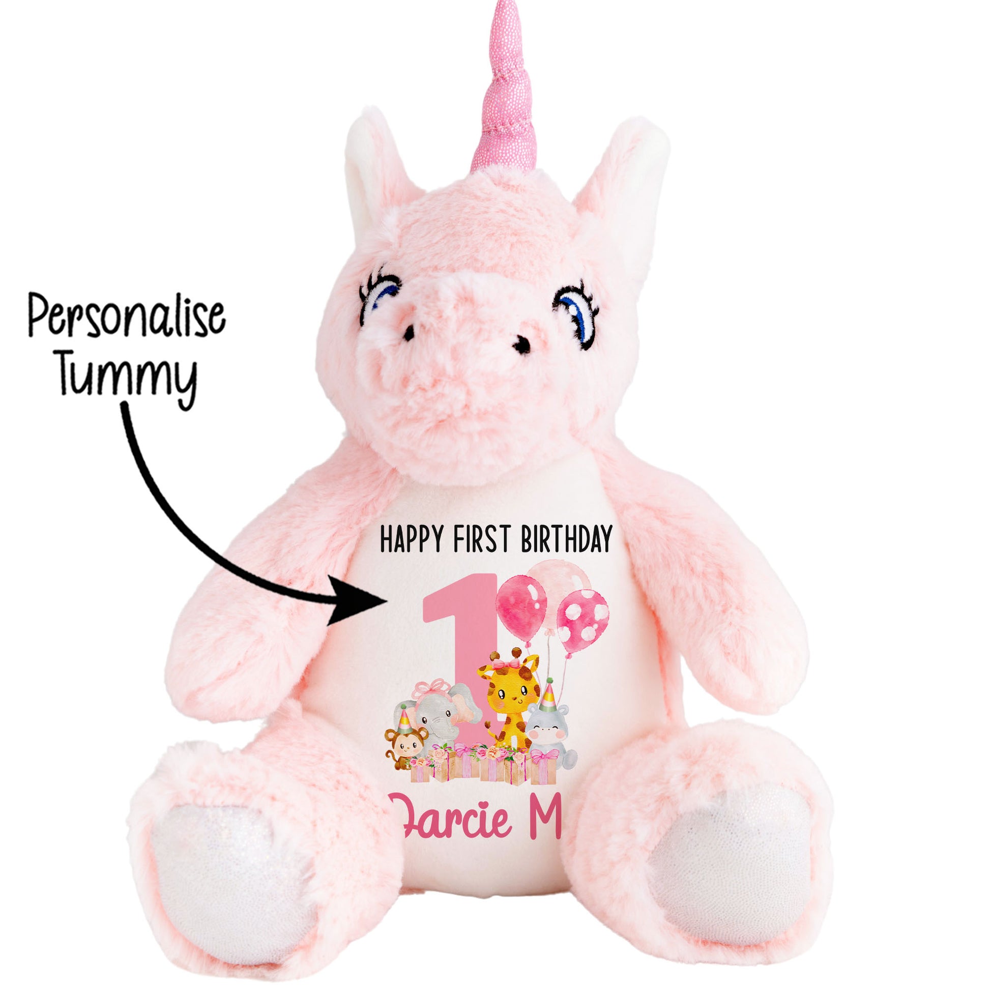 1st birthday pink safari party personalised teddy bears 1 Unicorn