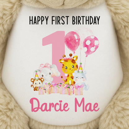 1st birthday pink safari party personalised teddy bears 1 MAINTHUMB