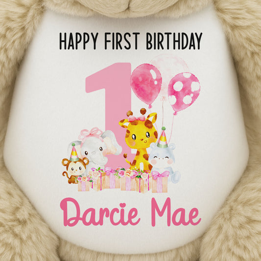 1st birthday pink safari party personalised teddy bears 1 MAINTHUMB