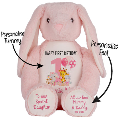 1st birthday pink safari party personalised teddy bears Pink Bunny STOCK-BUNNY-PINK