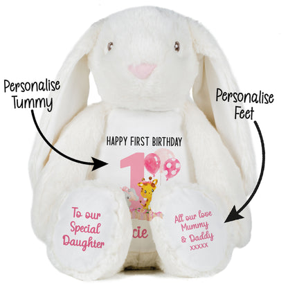 1st birthday pink safari party personalised teddy bears White Bunny STOCK-BUNNY-WHITE