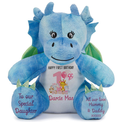1st birthday pink safari party personalised teddy bears Dragon