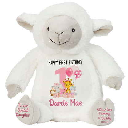 1st birthday pink safari party personalised teddy bears Lamb