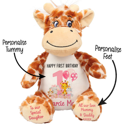1st birthday pink safari party personalised teddy bears Giraffe STOCK-GIRAFFE