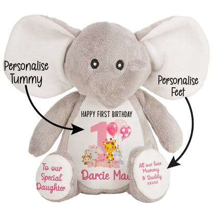1st birthday pink safari party personalised teddy bears Elephant STOCK-ELEPHANT