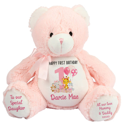 1st birthday pink safari party personalised teddy bears Pink Bear