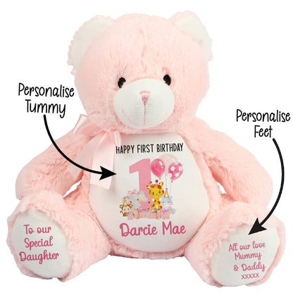 1st birthday pink safari party personalised teddy bears Pink Bear STOCK-PINK