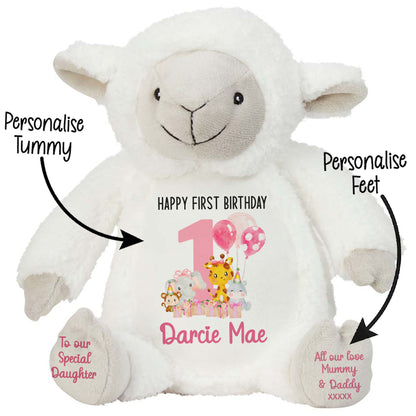 1st birthday pink safari party personalised teddy bears Lamb STOCK-LAMB