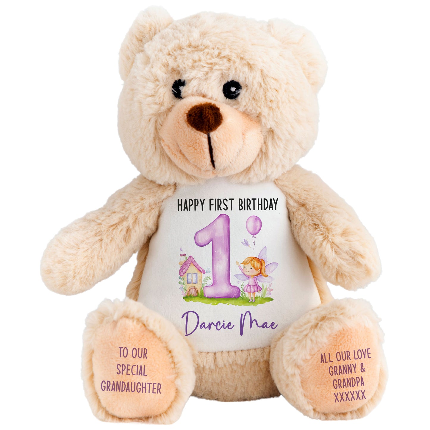 1st birthday purple fair personalised teddy bear Brown Bear
