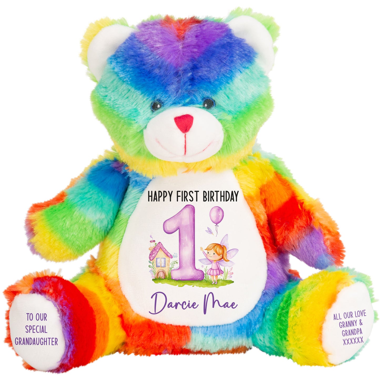 1st birthday purple fair personalised teddy bear Rainbow Bear