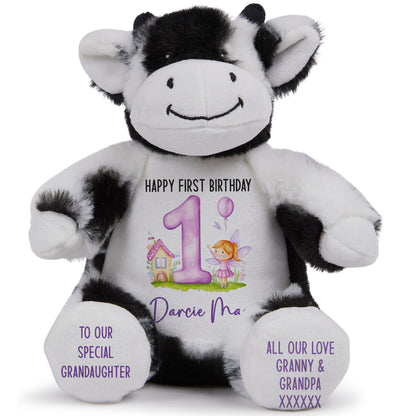 1st birthday purple fair personalised teddy bear Cow