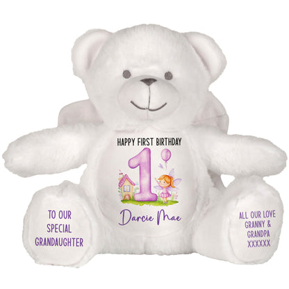 1st birthday purple fair personalised teddy bear Angel