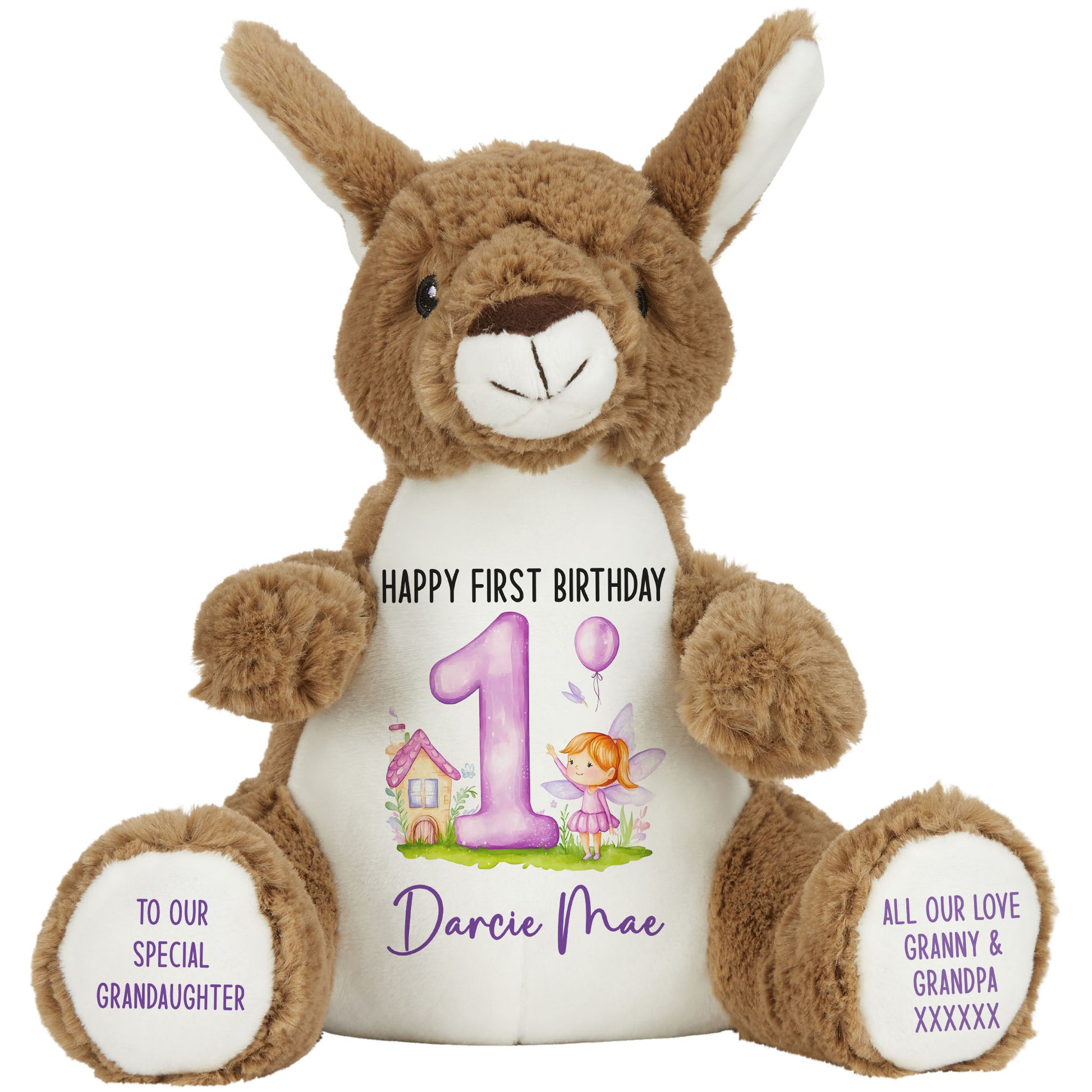 1st birthday purple fair personalised teddy bear Kangaroo