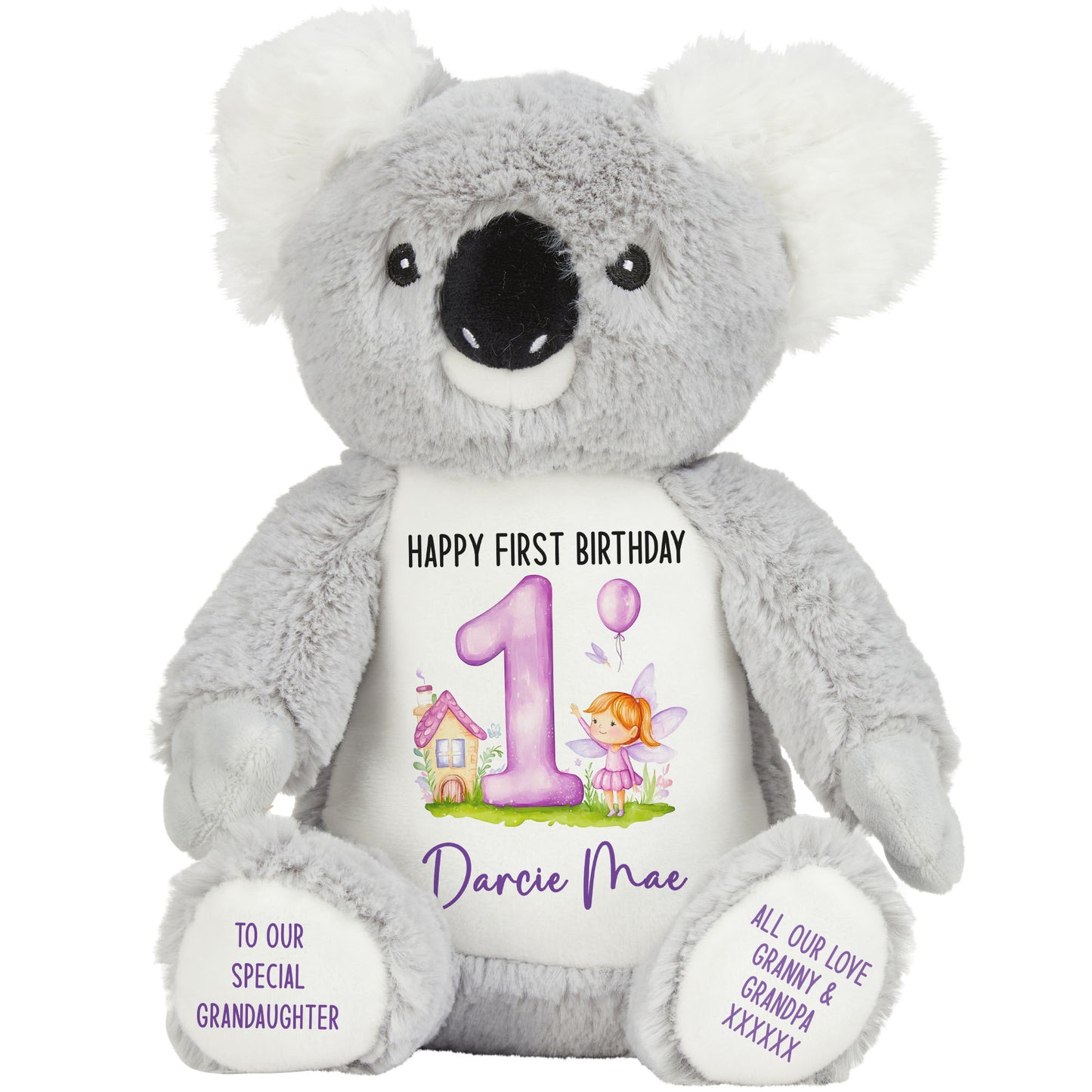 1st birthday purple fair personalised teddy bear Koala