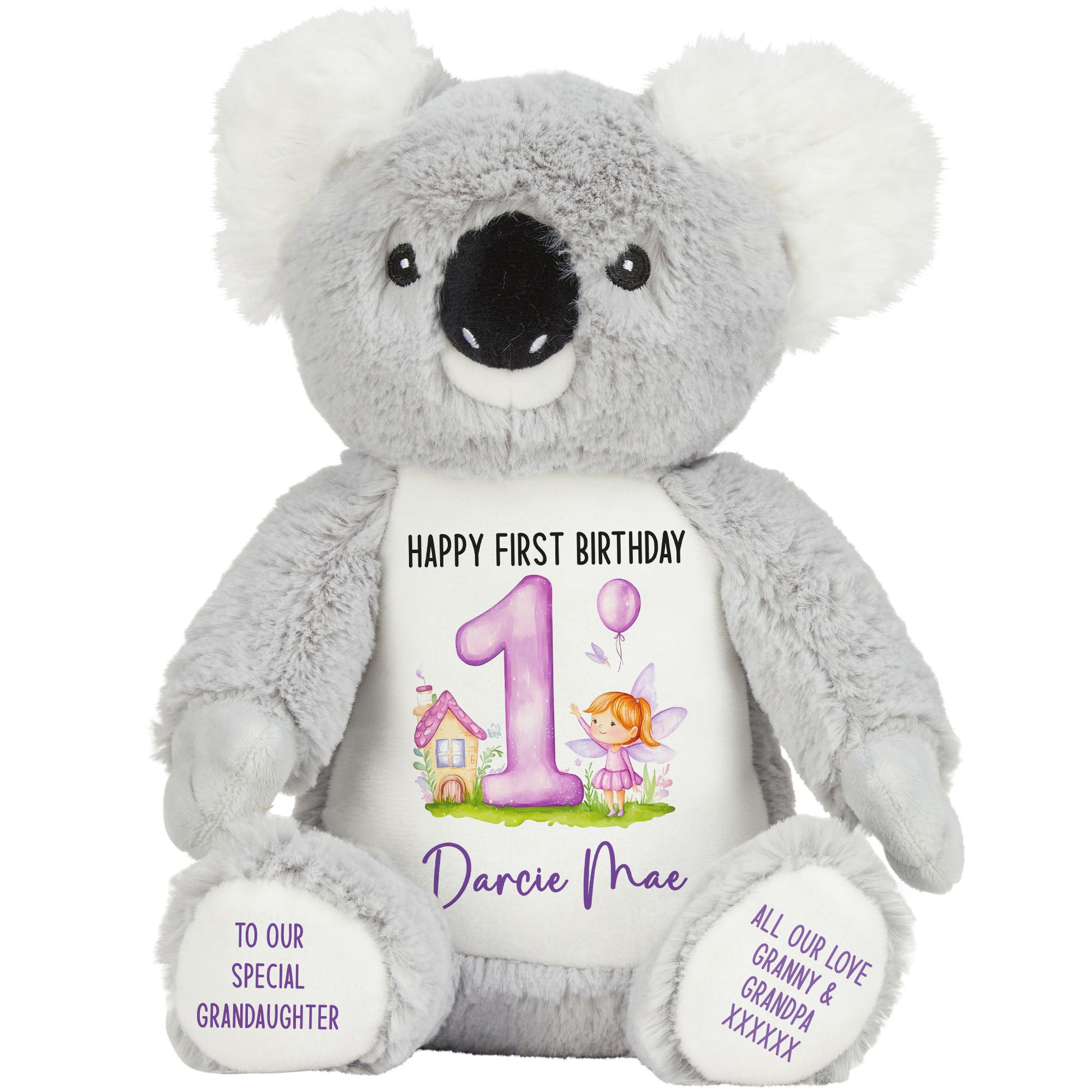 1st birthday purple fair personalised teddy bear Koala