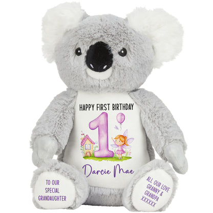 1st birthday purple fair personalised teddy bear Koala