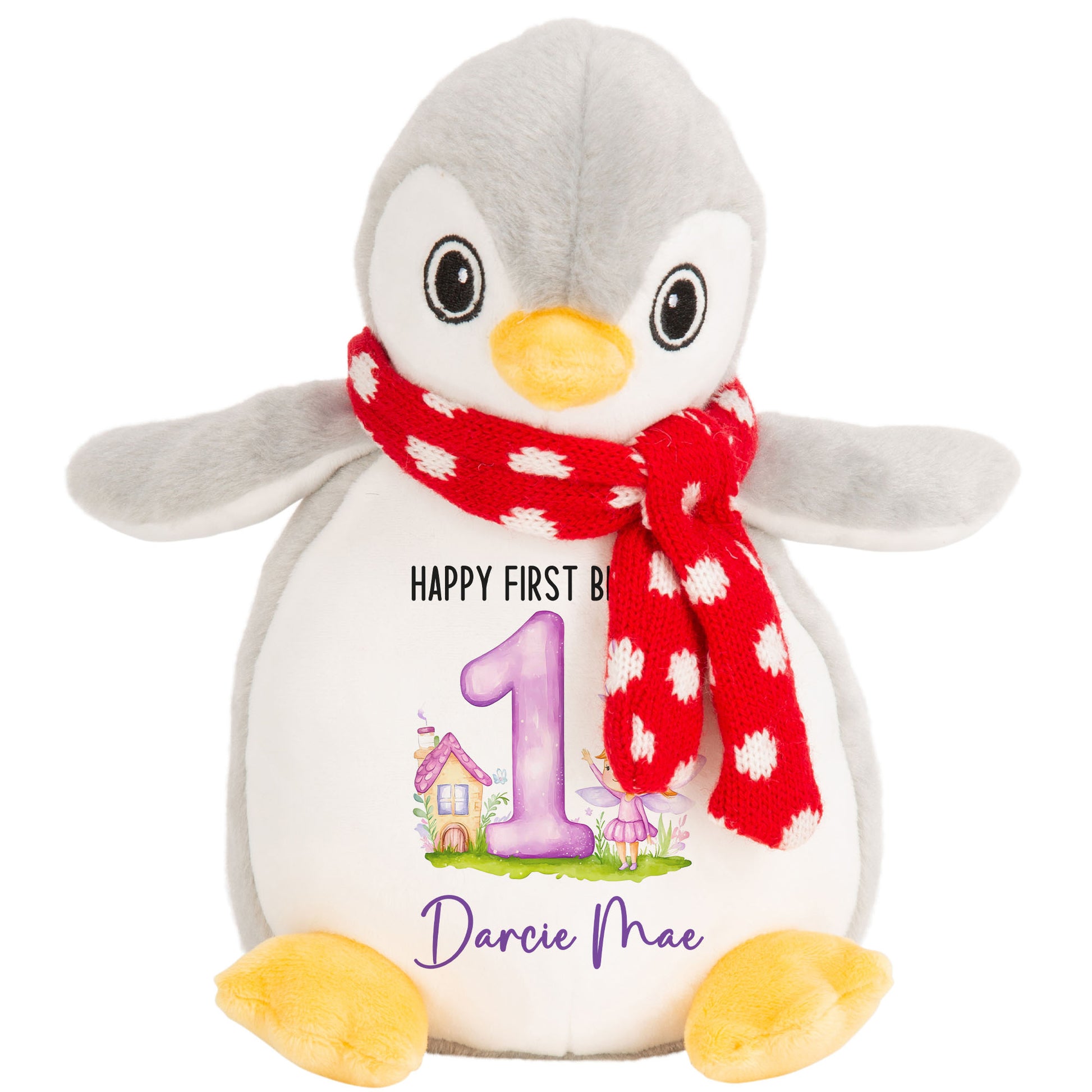 1st birthday purple fair personalised teddy bear Penguin