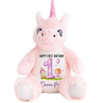 1st birthday purple fair personalised teddy bear Unicorn
