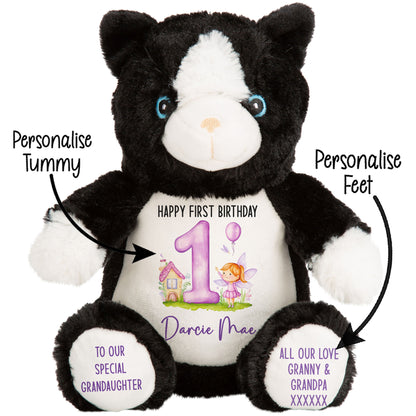 1st birthday purple fair personalised teddy bear Cat STOCK-CAT