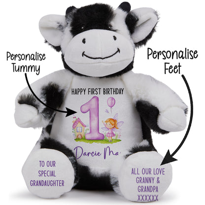 1st birthday purple fair personalised teddy bear Cow STOCK-COW