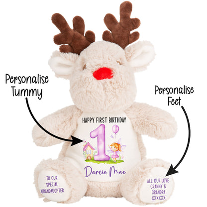 1st birthday purple fair personalised teddy bear Reindeer STOCK-REINDEER