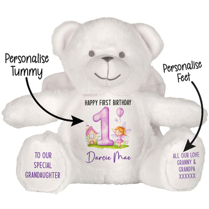 1st birthday purple fair personalised teddy bear Angel STOCK-ANGEL