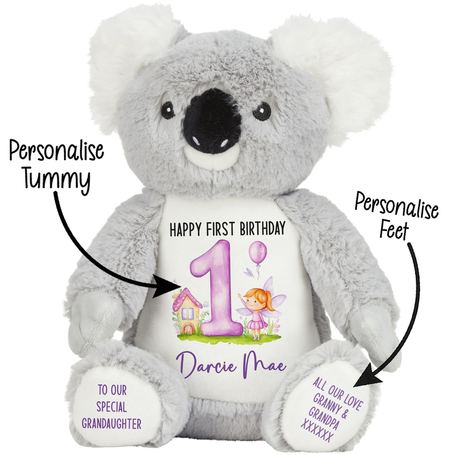 1st birthday purple fair personalised teddy bear Koala STOCK-KOALA