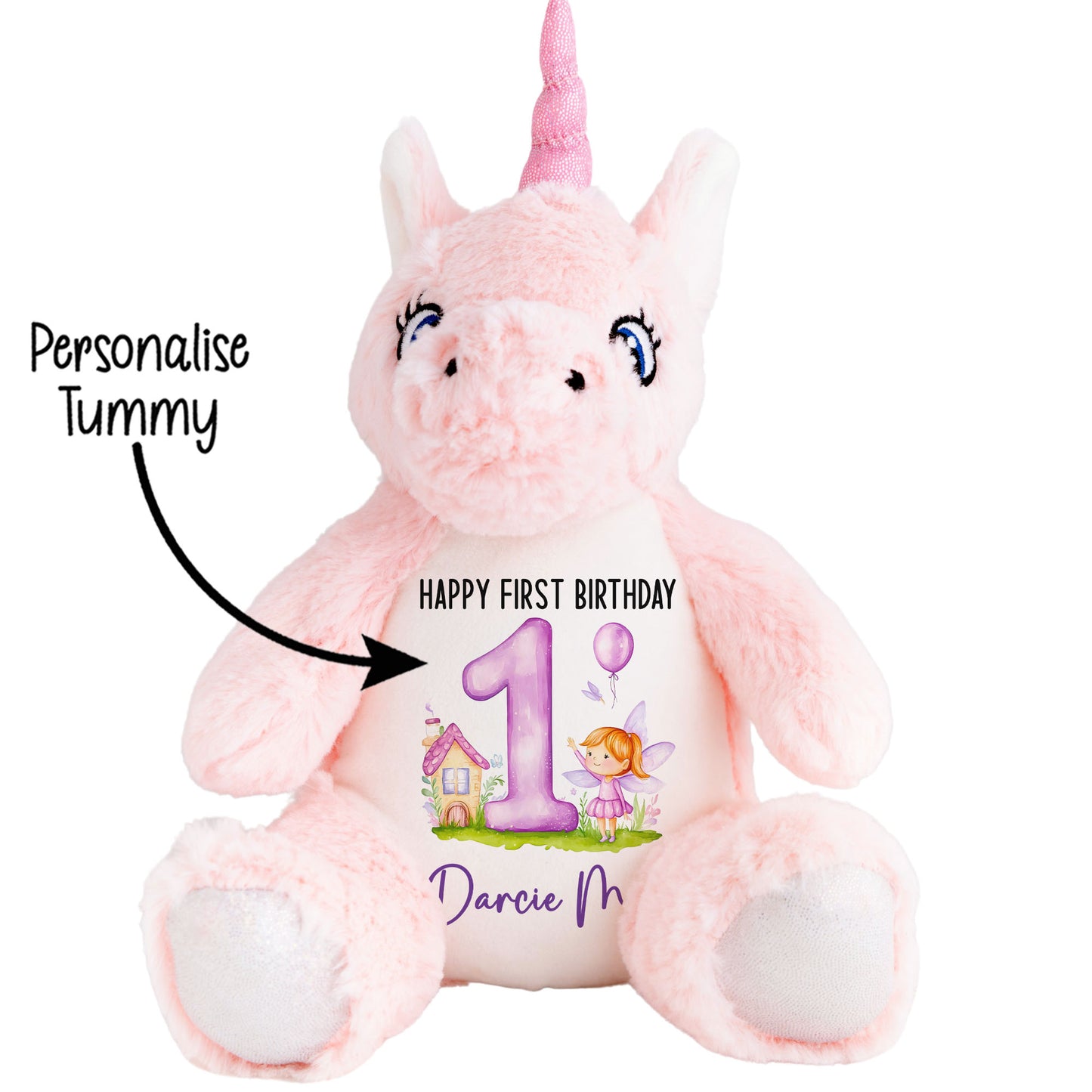 1st birthday purple fair personalised teddy bear 1 Unicorn