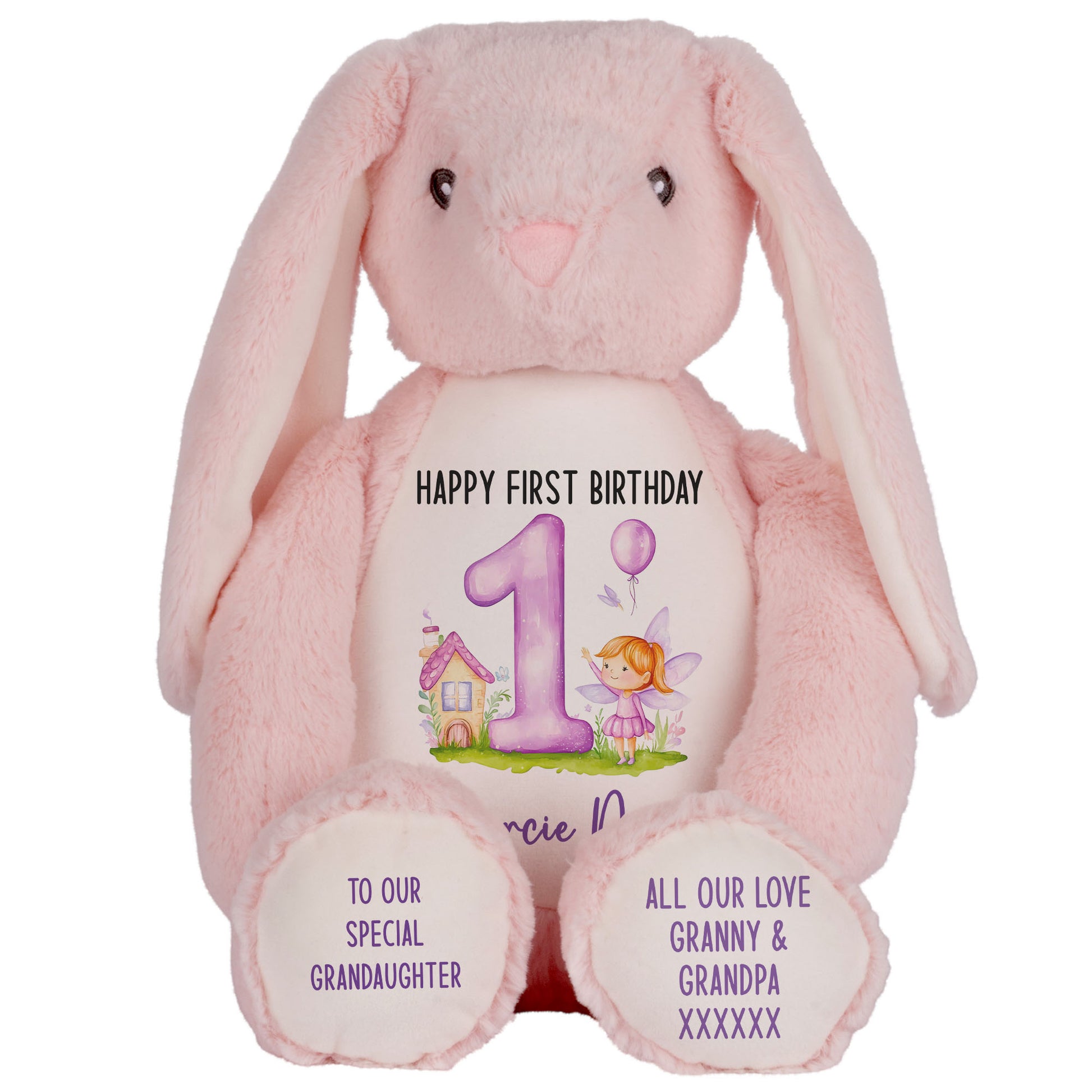 1st birthday purple fair personalised teddy bear Pink Bunny