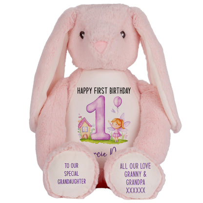 1st birthday purple fair personalised teddy bear Pink Bunny