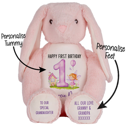 1st birthday purple fair personalised teddy bear Pink Bunny STOCK-BUNNY-PINK