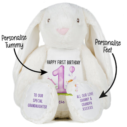 1st birthday purple fair personalised teddy bear White Bunny STOCK-BUNNY-WHITE