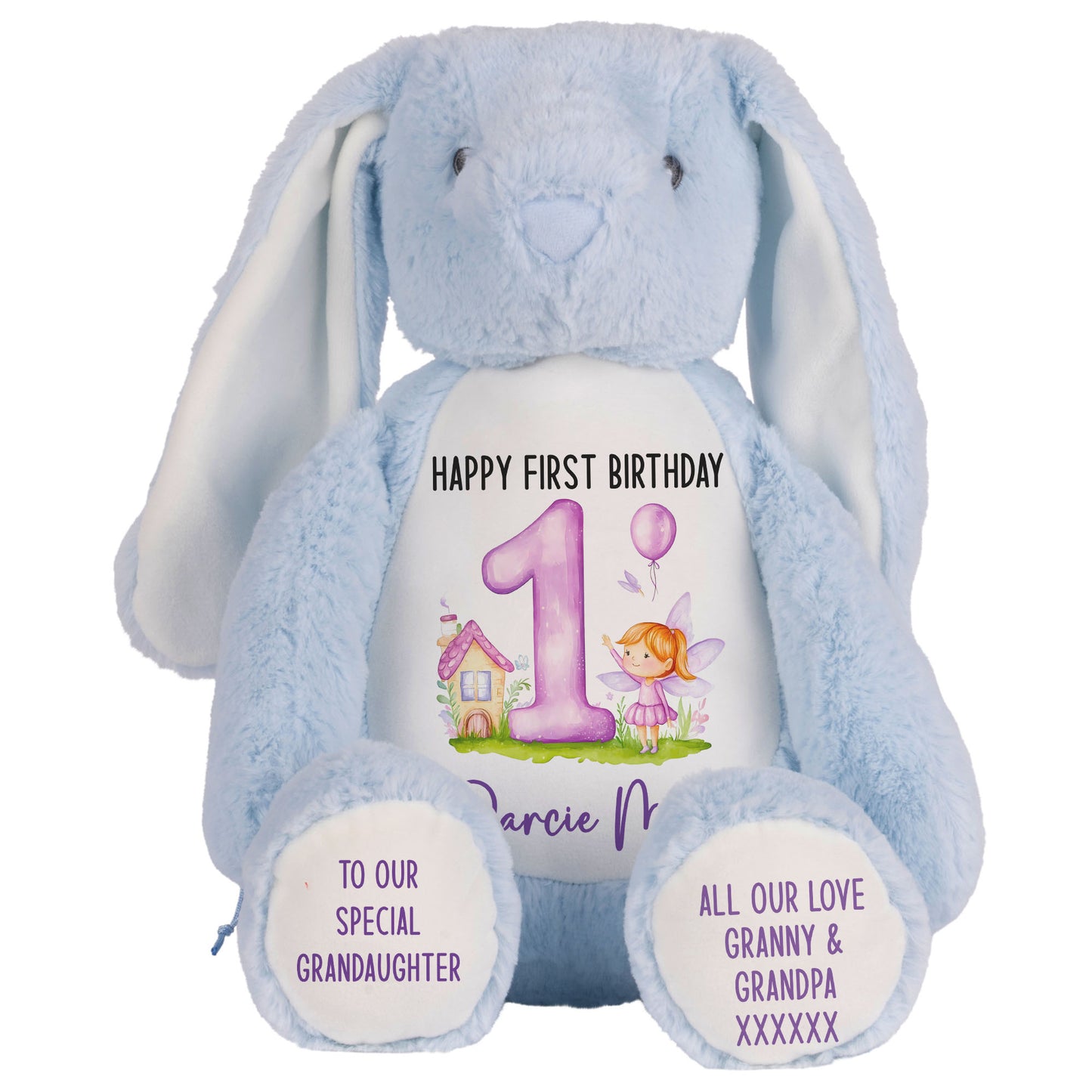 1st birthday purple fair personalised teddy bear Blue Bunny