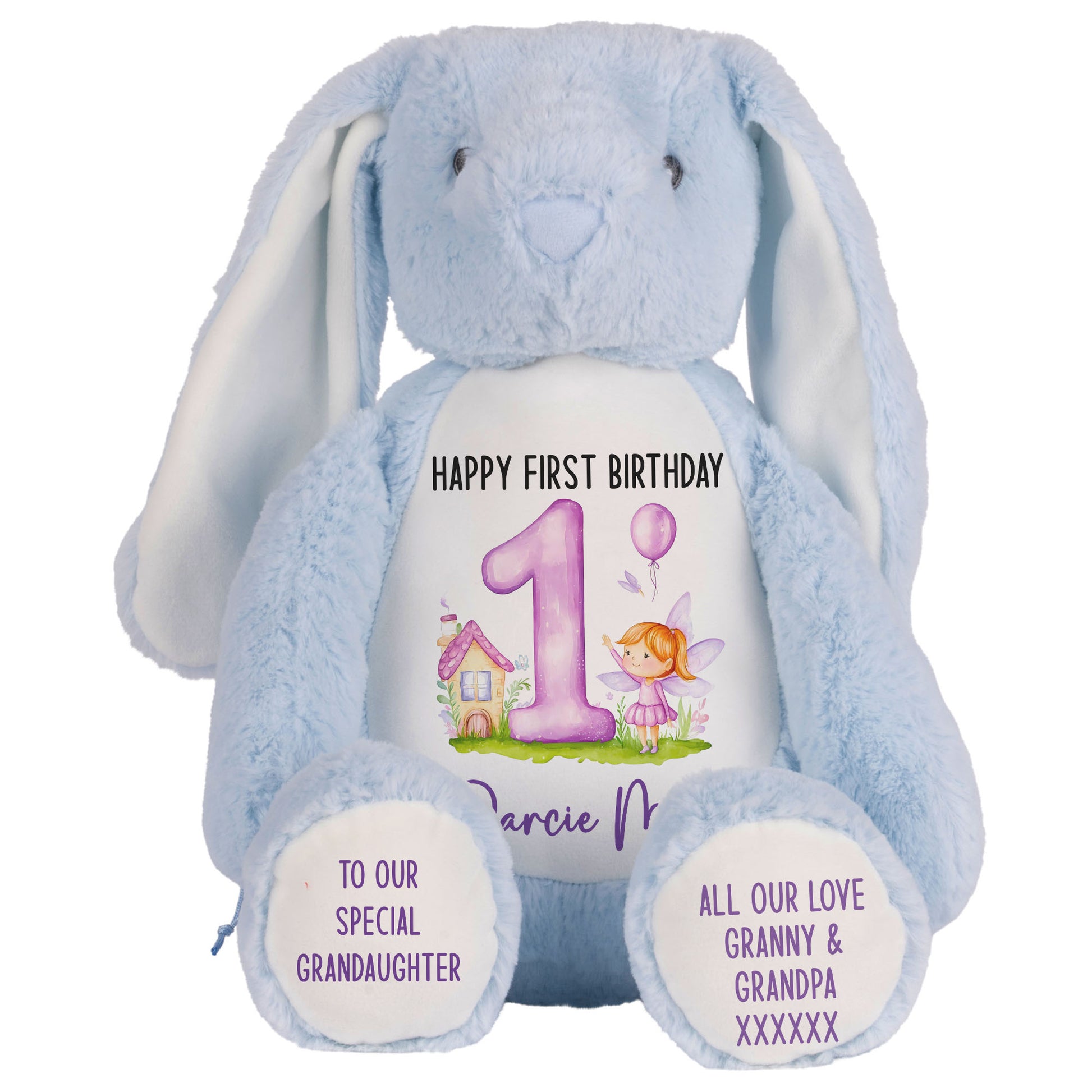 1st birthday purple fair personalised teddy bear Blue Bunny