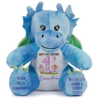 1st birthday purple fair personalised teddy bear Dragon