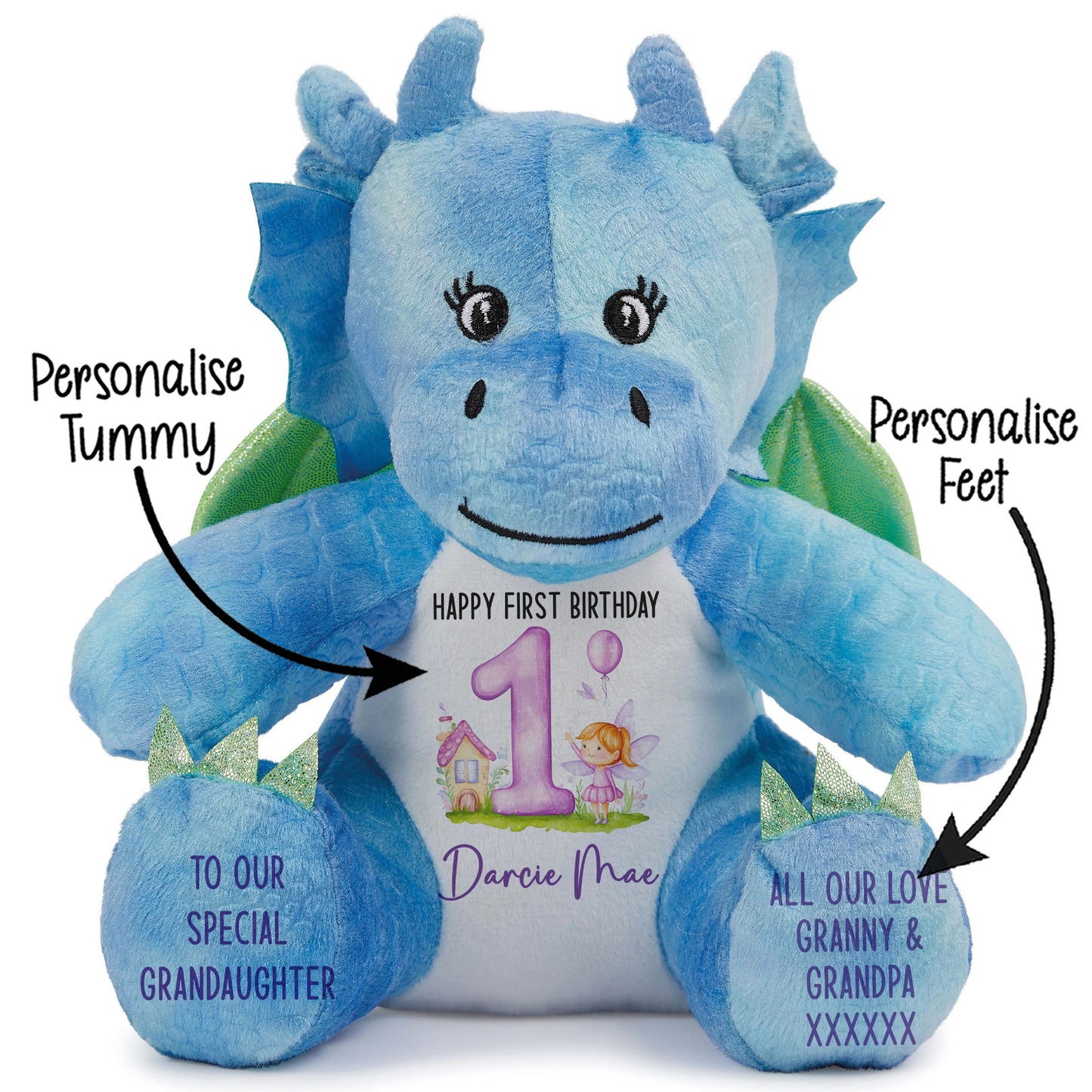 1st birthday purple fair personalised teddy bear Dragon STOCK-DRAGON