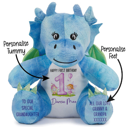1st birthday purple fair personalised teddy bear Dragon STOCK-DRAGON