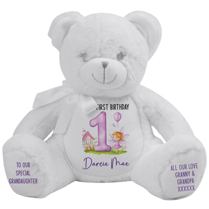 1st birthday purple fair personalised teddy bear White Bear