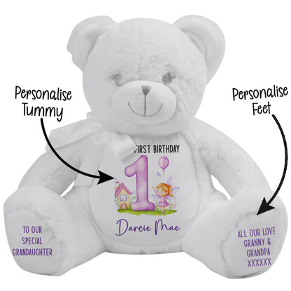 1st birthday purple fair personalised teddy bear White Bear STOCK-WHITE