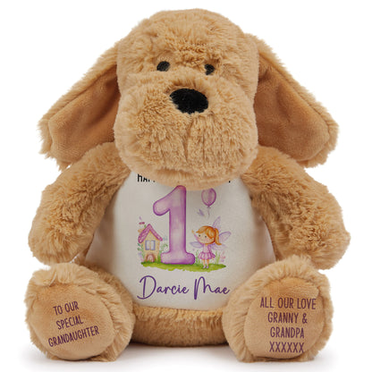 1st birthday purple fair personalised teddy bear Dog