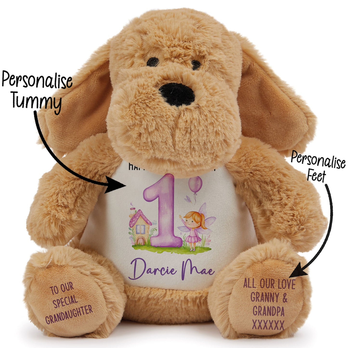 1st birthday purple fair personalised teddy bear Dog STOCK-DOG
