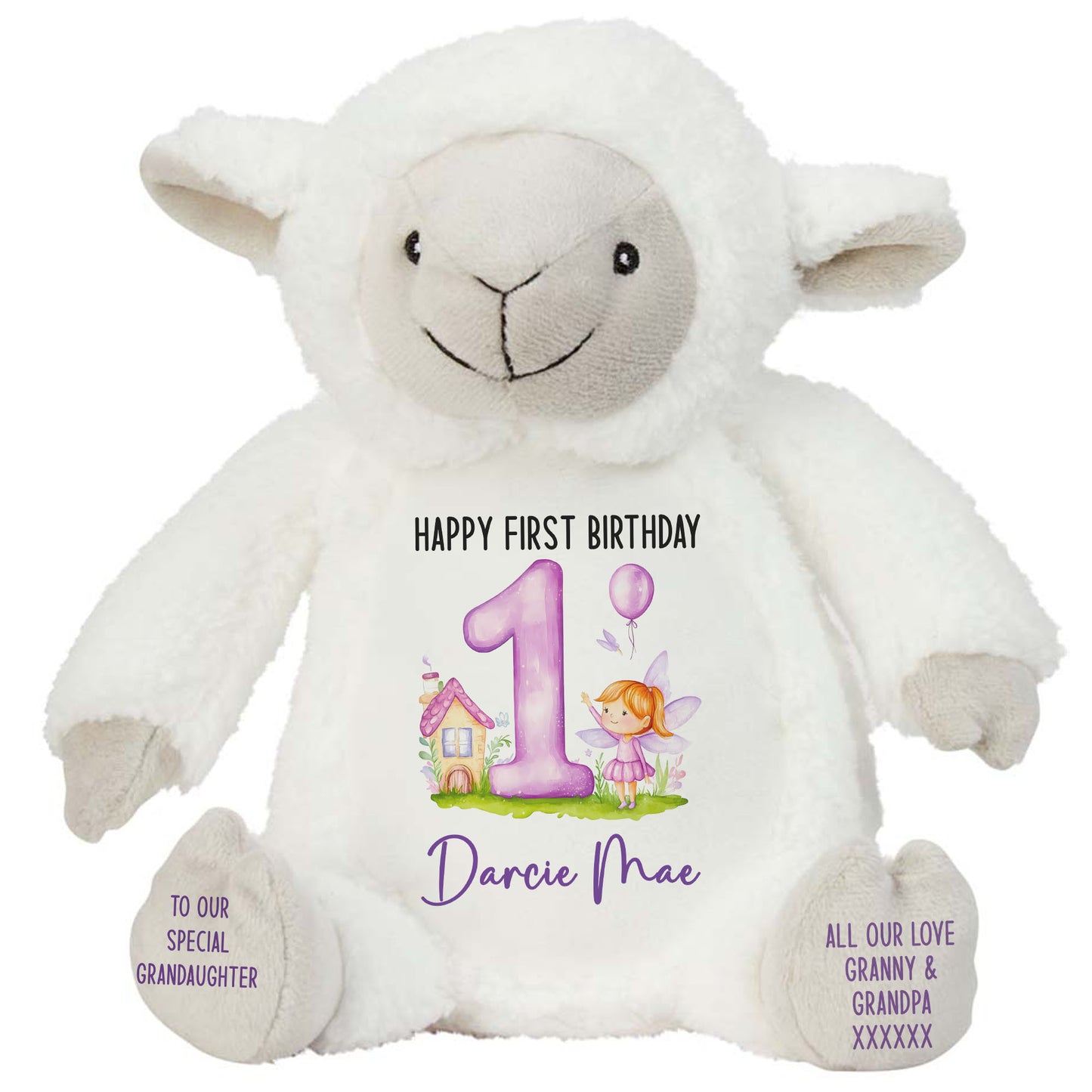1st birthday purple fair personalised teddy bear Lamb