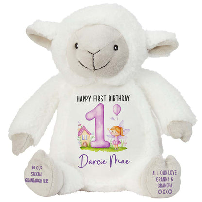 1st birthday purple fair personalised teddy bear Lamb