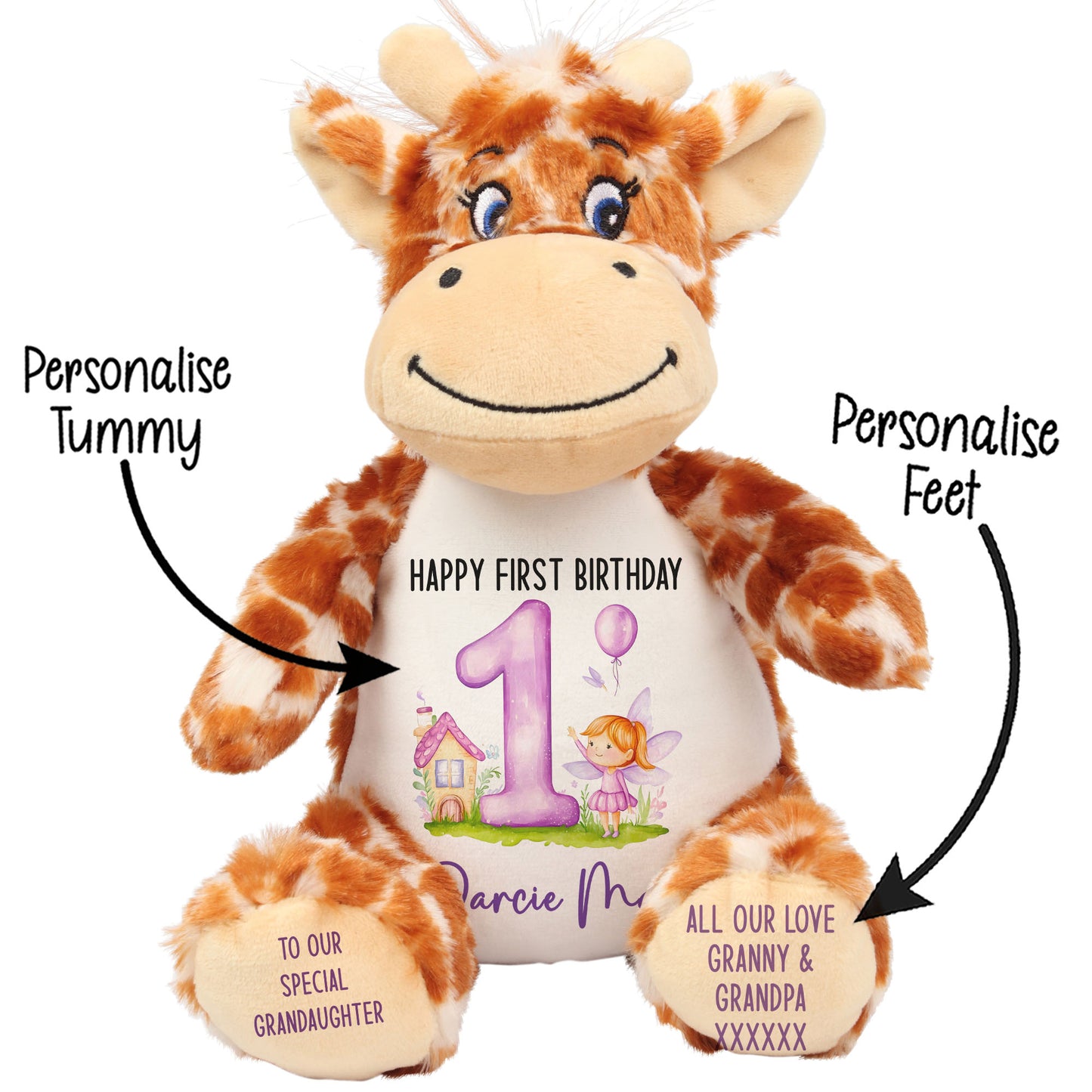 1st birthday purple fair personalised teddy bear Giraffe STOCK-GIRAFFE