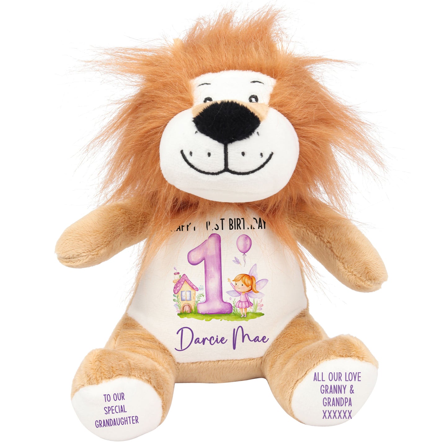 1st birthday purple fair personalised teddy bear Lion