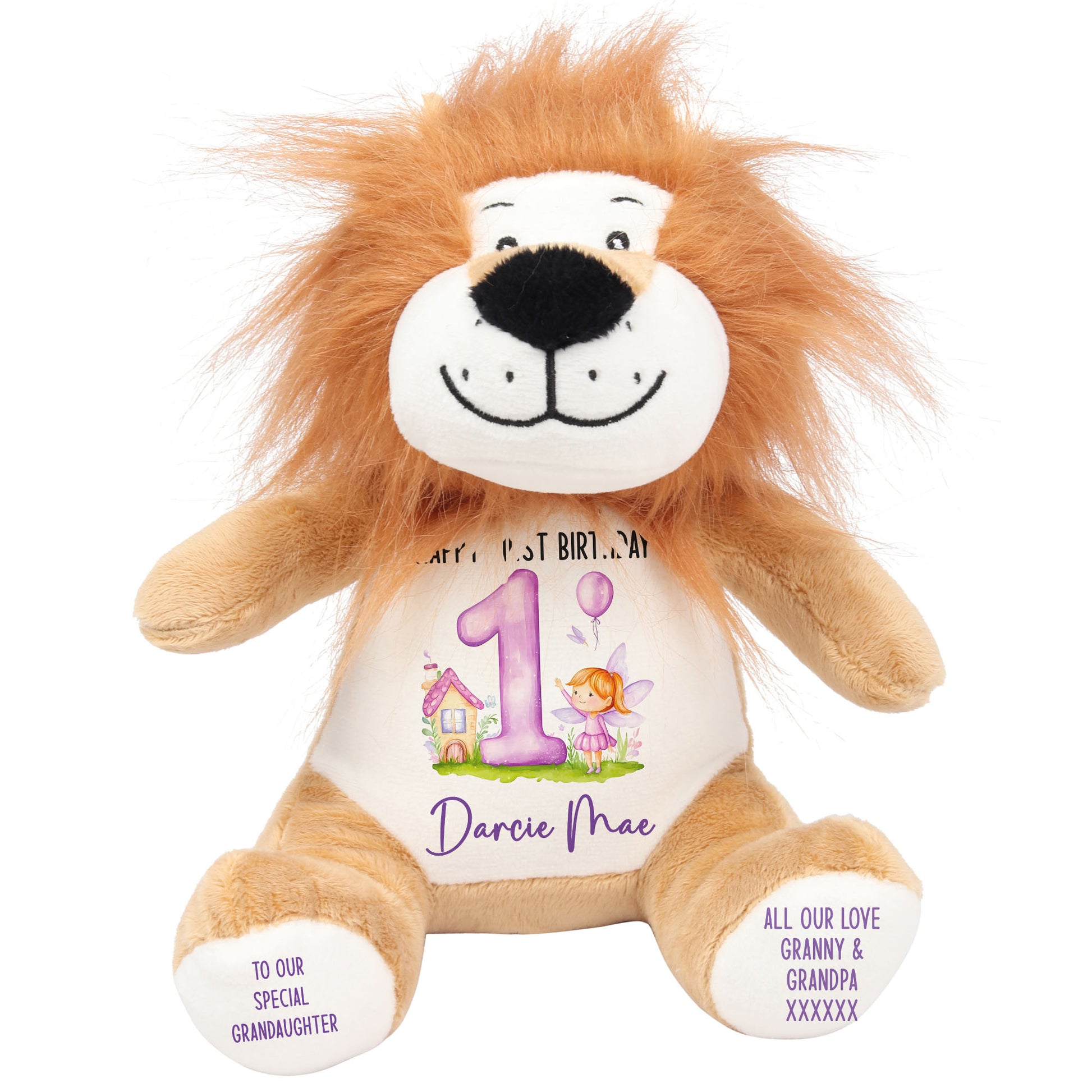 1st birthday purple fair personalised teddy bear Lion