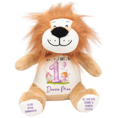 1st birthday purple fair personalised teddy bear Lion